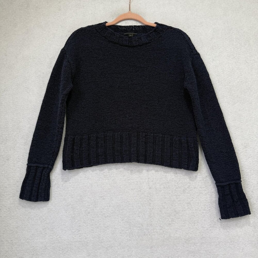 J Crew Sweater Womens Small Navy Blue Chunky Textured Knit Crewneck Pullover